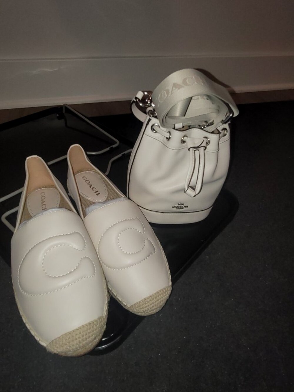 Coach Women's Cruz Nappa Leather Espadrille shoes&Coach Mini Bucket Bag Cream